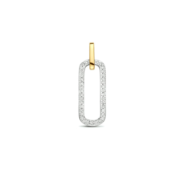 Hanger met Diamant 0.09ct - 14 Karaat Bicolor - Geelgoud met Witgoud - Formaat 7 x 22 mm