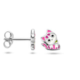 Kinderoorknoppen Poes met emaille van Gerhodineerd Zilver - Formaat 6 x 7.5 mm