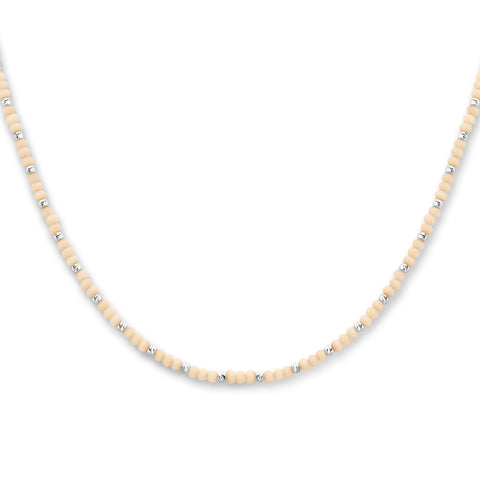 Damescollier Zacht gele glazen kralen en Gediamanteerde Bolletjes 3mm, Gerhodineerd Zilver - Lengte 41+4cm