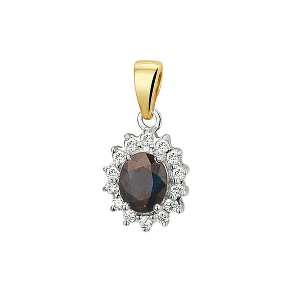 Bicolor Geel- en Witgouden Hanger met Saffier 0.50ct en Diamant 0.10ct - Formaat 4x14mm