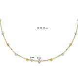 Bicolor collier lengte 40cm+4 - Gediamanteerde bolletjes - 14Krt. Gouden - Geelgoud en Witgoud