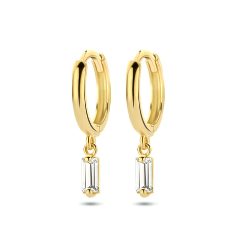 14 Kararaat Geelgouden Klapoorringen met Zirkonia hanger - Diameter 10.8mm