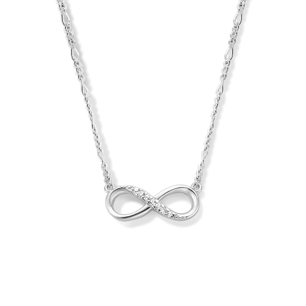 Damescollier van Gerhodineerd Zilver, Figaroschakel 1.6mm met Infinity hanger, Zirkonia - Lengte 41+4cm