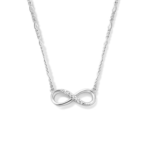 Damescollier van Gerhodineerd Zilver, Figaroschakel 1.6mm met Infinity hanger, Zirkonia - Lengte 41+4cm