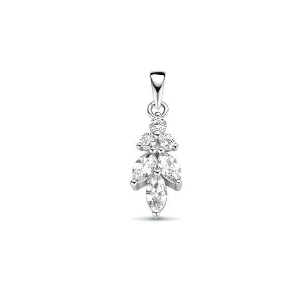 Bloem/bladvormige Hanger van Gerhodineerd Zilver met Zirkonia - Formaat 7.5x24mm
