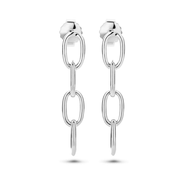 Oorhangers van Gerhodineerd Zilver Schakelmotief Paperclip Ronde Buis - Hoogte 22mm