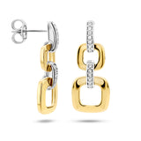 Oorhangers Schakelmotief met Diamant 0.11ct (2x 0.055ct) Bicolor 14 Karaat Geel- en Witgoud - Formaat 9.5x24mm