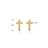 Oorknoppen Kruis van Bolletjes 14 Karaat Geelgoud - Formaat 2.5x4.5mm