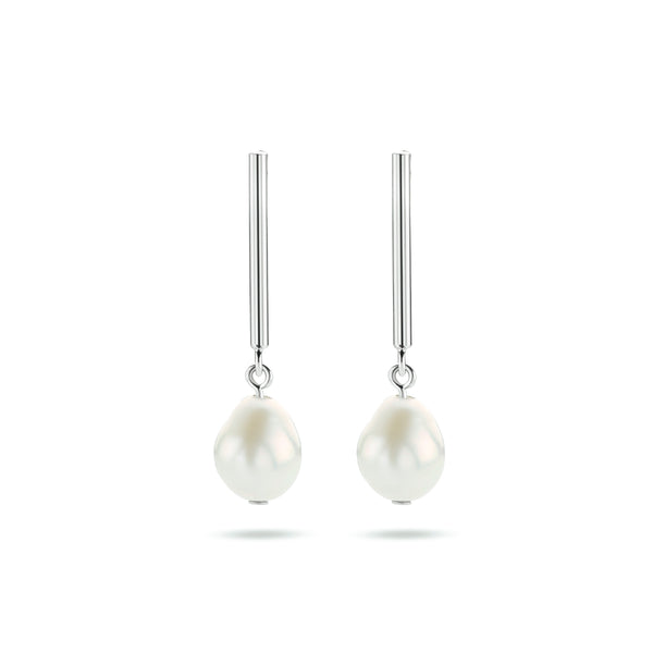 Gerhodineerd Zilveren Oorhangers met een Parel 6.5x7.5mm - Hoogte 25mm
