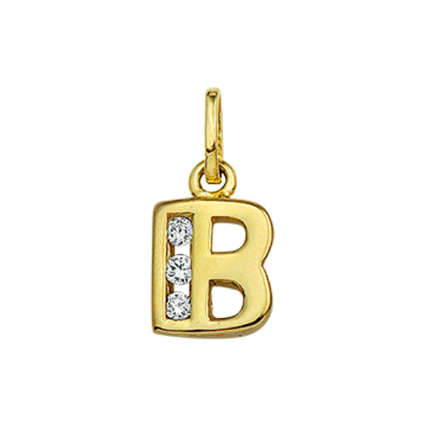 14 Karaat Geelgouden hanger met Zirkonia - Letter B - 6.5 x 9.5 mm