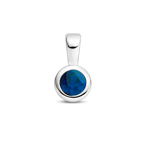 Hanger met Geboortesteen September | Saffier met Gerhodineerd Zilver - Formaat 5.5 x 11mm