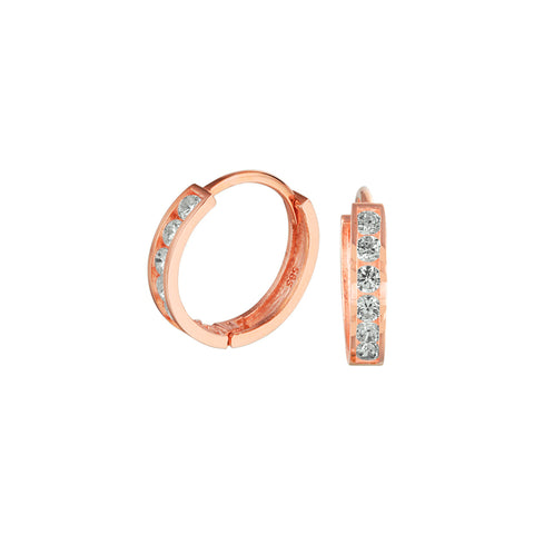 14 Karaat Roségouden Klapoorringen met Zirkonia Diameter 11 en Breedte 2.3mm