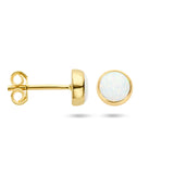 Oorknoppen met Wit Opaliet, 14 Karaat Geelgoud - Diameter 6mm