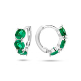 Klapoorringen met Groen Zirkonia, Gerhodineerd Zilver - Hoogte 11mm