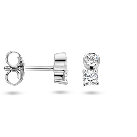 Oorknoppen van Gerhodineerd Zilver met Zirkonia - Formaat 3.5x6.5mm