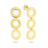14 Karaat Geelgouden Oorhangers met Drie Rondjes - Formaat 12x36mm