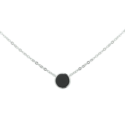 Damescollier Gerhodineerd Zilver, Ankerschakel 1.7mm met Onyx 0.85ct - Lengte 42+3cm