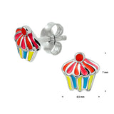 Gerhodineerd Zilveren kinderoorknoppen Cupcake met emaille - Formaat 6.5 x 7 mm