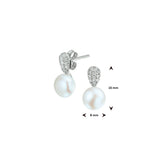 Oorknoppen met Parel en Zirkonia, Gerhodineerd Zilver - Formaat 8x16mm