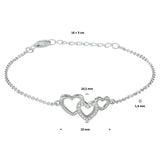 Damesarmband van Gerhodineerd Zilver, Hartjes en Zirkonia - Lengte 16+3cm