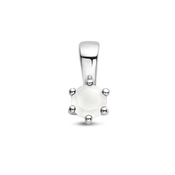Geboortesteenhanger April | Synthetische witte Agaat met Gerhodineerd Zilver - Formaat 5 x 10 mm