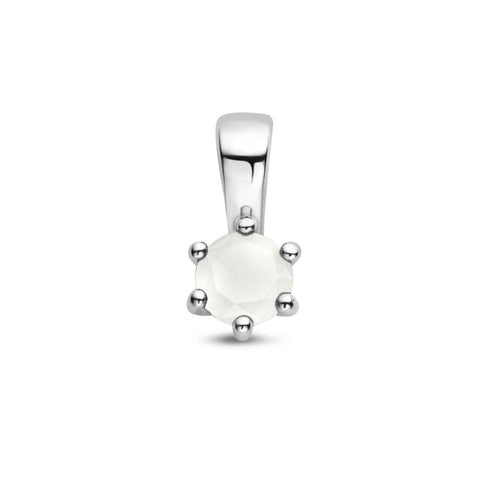 Geboortesteenhanger April | Synthetische witte Agaat met Gerhodineerd Zilver - Formaat 5 x 10 mm