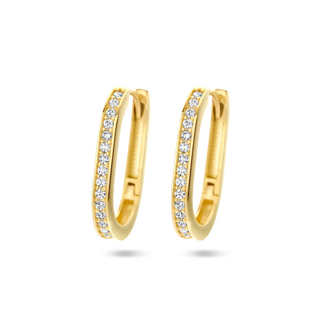 Paperclip klapoorringen met Zirkonia, 14 Karaat Geelgoud - Formaat 2 x 16 mm