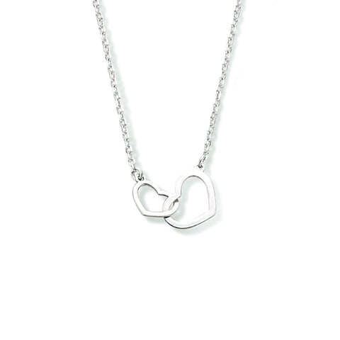 Damescollier van Gerhodineerd zilver, Ankerschakel 1.3mm met twee Harten - Lengte 40+4cm