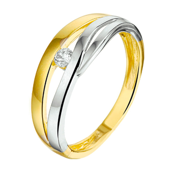 Ring Zirkonia Goud (Bicolor Goud Geel/Wit)