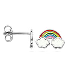Gerhodineerd Zilveren kinderoorknoppen Regenboog met Wolken - Formaat 10 x 6.5 mm
