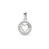 Ronde hanger 10.5 mm met hart en Zirkonia van Gerhodineerd Zilver