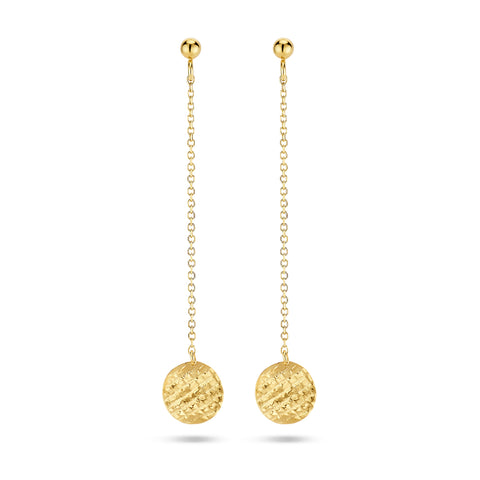 14 Karaat Geelgouden Oorhangers met Bolletje - Hoogte 56mm