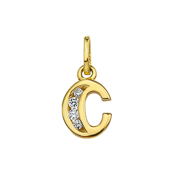 14 Karaat Geelgouden hanger met Zirkonia - Letter C - 7 x 10.5 mm