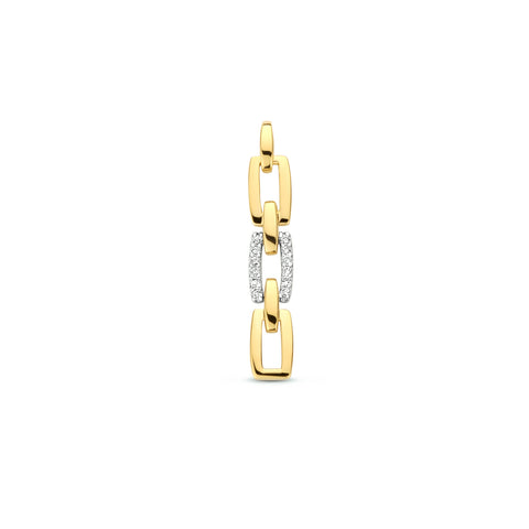 14 Karaat Bicolor Geel- en Witgouden Hanger Drie Schakels Diamant 0.05ct - Formaat 5x30mm