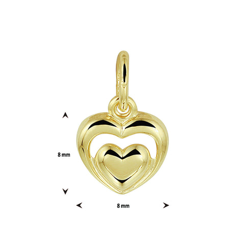 Hartvormige hanger 8 x 8 mm van 14 Karaat Geelgoud