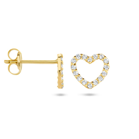 Oorknoppen Hartvorm met Zirkonia van 14 Karaat Geelgoud - Formaat 7x6.5mm