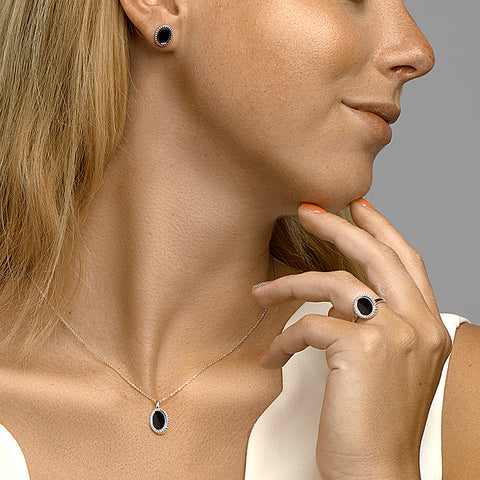 Hanger van Gerhodineerd met Onyx 0.60ct - formaat 9 x 18 mm