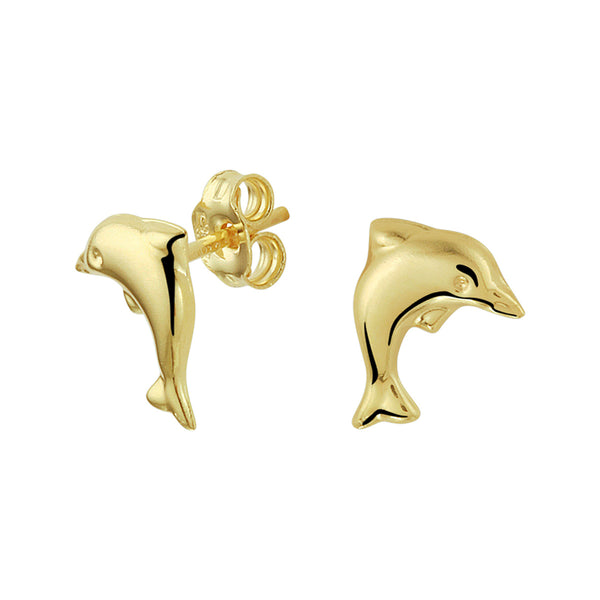 14 Karaat Geelgouden kinderoorknoppen Dolfijn - Formaat 6.5 x 8 mm