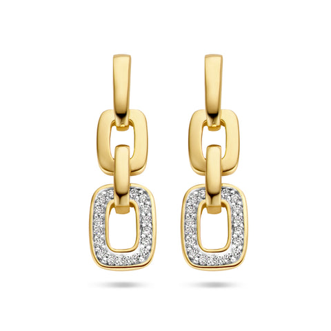 Oorhangers Schakelmotief met Diamant 0.13ct (2x 0.065ct) 14 Karaat Geelgoud - Formaat 7x23mm