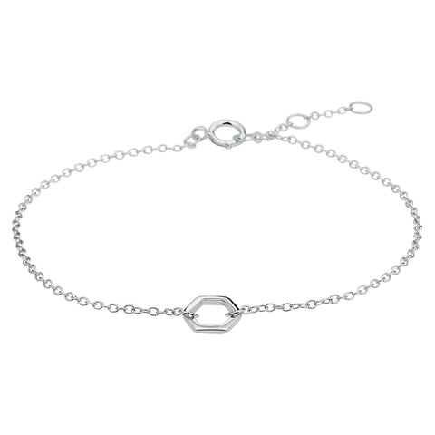 Damesarmband van Gerhodineerd 925 zilver met zeshoekige charm - Lengte 16.5+1.5cm