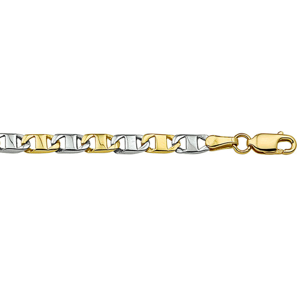 Bicolor collier lengte 60 cm - Anker 3,8 mm 14 Krt. Goud - Geelgoud en witgoud