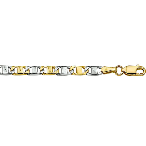 Bicolor collier lengte 60 cm - Anker 3,8 mm 14 Krt. Goud - Geelgoud en witgoud