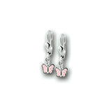 Kinderoorhangers Vlinder met emaille, Brisur Haak, 925 Zilver - Formaat 6.5 x 22 mm