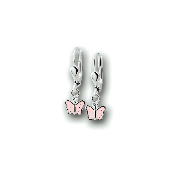 Kinderoorhangers Vlinder met emaille, Brisur Haak, 925 Zilver - Formaat 6.5 x 22 mm