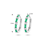 Klapoorringen met Groen en Wit Zirkonia, Gerhodineerd Zilver - Diameter 17mm