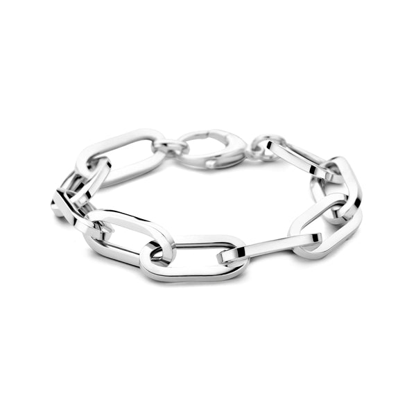 Damesarmband 10.5mm van Gerhodineerd Zilver, Paperclipschakel vierkante buis - Lengte 20cm