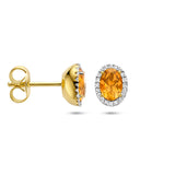Oorknoppen van 14 Karaat Geelgoud met Citrien 0.70ct (2x 0.35ct) en Diamant 0.12ct