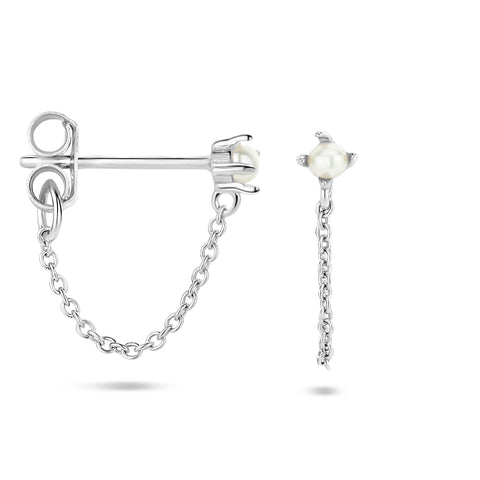 Gerhodineerd Zilveren Oorhangers met een Parel 2.5mm - Hoogte 55mm