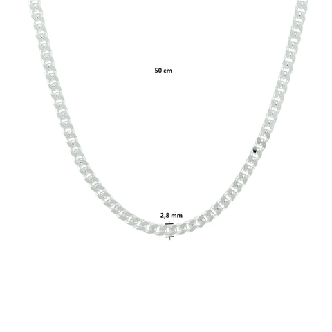 Herencollier van 925 Zilver, Gourmet schakel 2.8mm 6-zijdes geslepen - Lengte 50cm