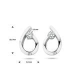 Oorknoppen Druppelvorm met Zirkonia van Gerhodineerd Zilver - Formaat 6.5x10.5mm